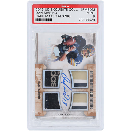 Dan Marino Pitt Panthers Autographed 2013 Upper Deck Exquisite Collection Rare Materials Quad Relic #RMS-DM #3/5 PSA Authenticated 9 Card