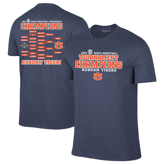 Men's Original Retro Brand Heather Navy Auburn Tigers 2024 SEC Men's Basketball Conference Tournament Champions Bracket T-Shirt