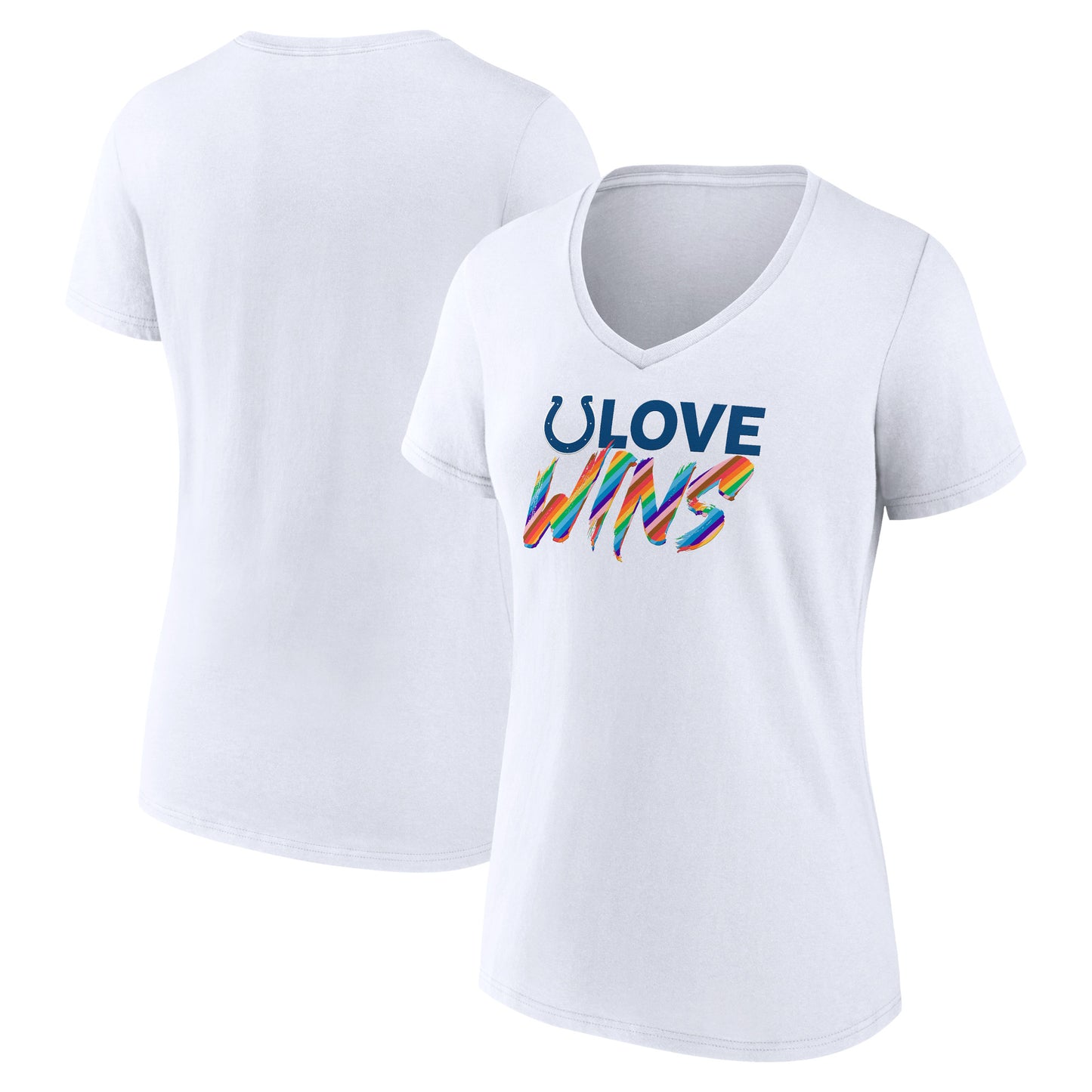 Women's White Indianapolis Colts Love Wins V-Neck T-Shirt