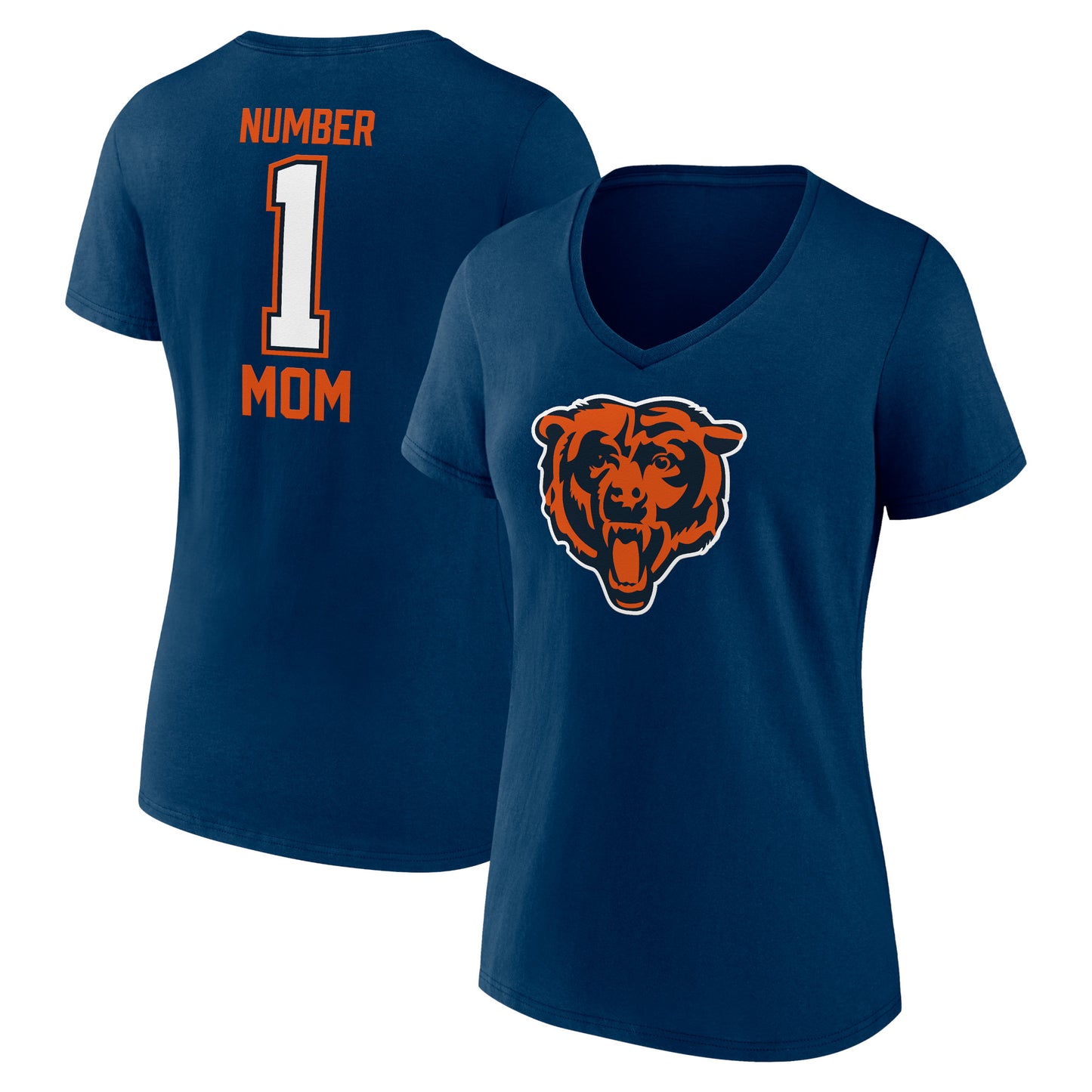 Women's Navy Chicago Bears Mother's Day #1 Mom V-Neck T-Shirt