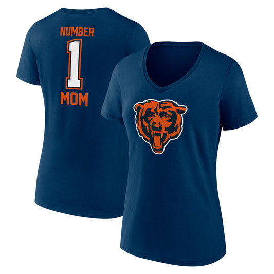 Women's Navy Chicago Bears Mother's Day #1 Mom V-Neck T-Shirt