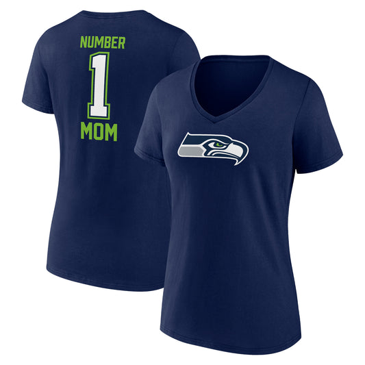 Women's College Navy Seattle Seahawks Mother's Day #1 Mom V-Neck T-Shirt