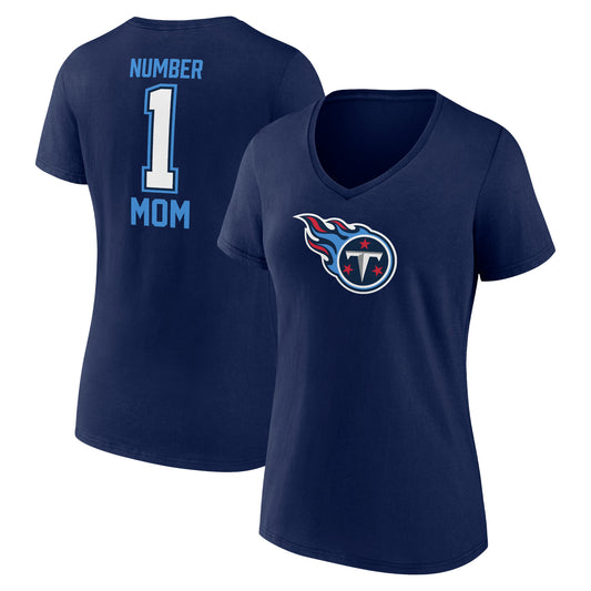 Women's Navy Tennessee Titans Mother's Day #1 Mom V-Neck T-Shirt