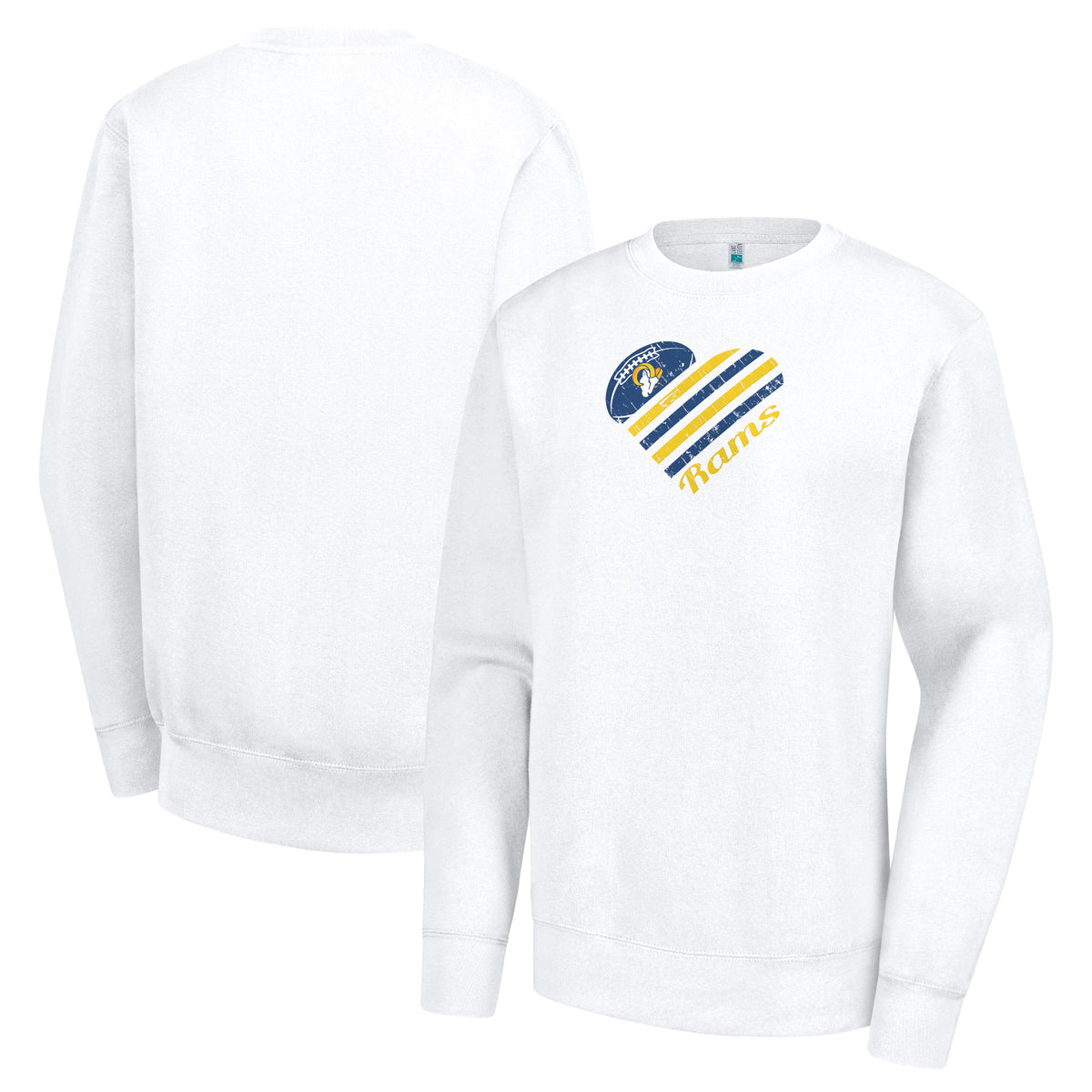 Women's G-III 4Her by Carl Banks  White Los Angeles Rams Heart Graphic Fleece Pullover Sweatshirt