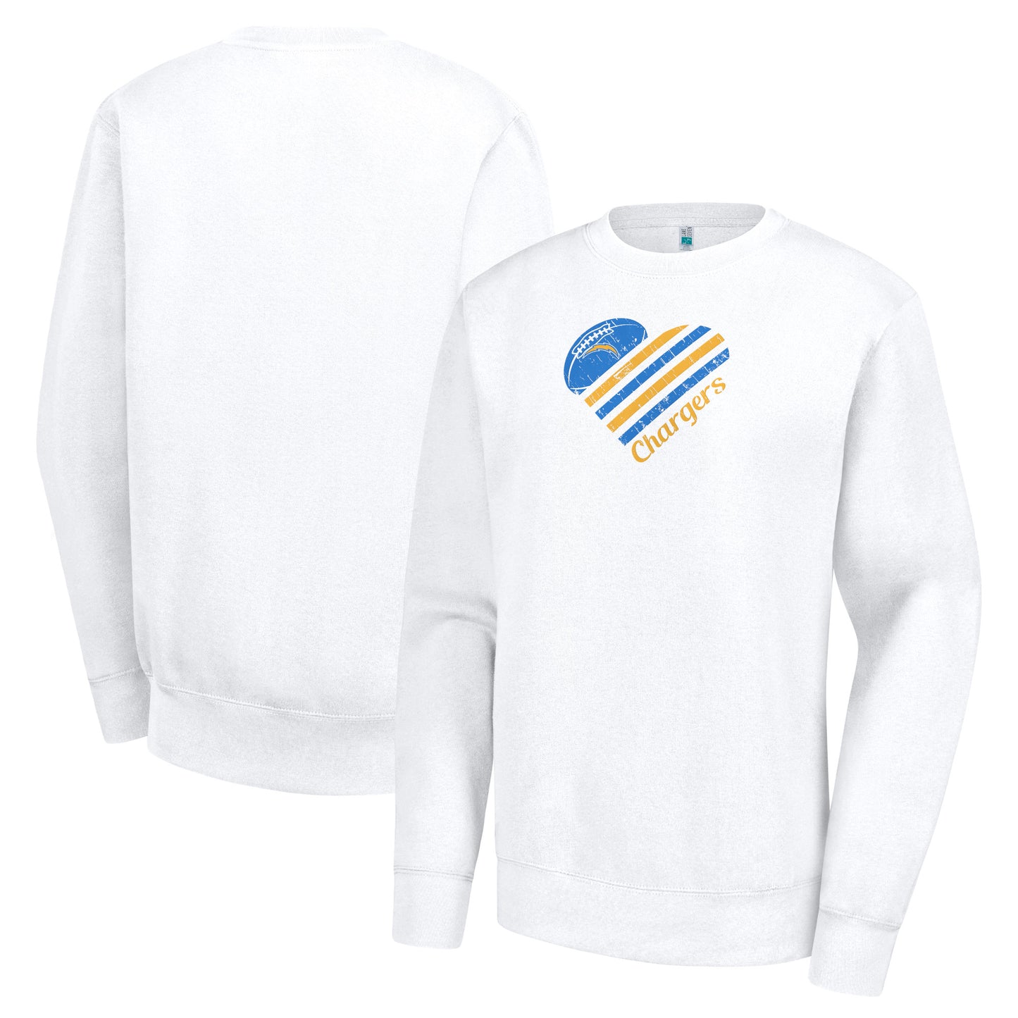 Women's G-III 4Her by Carl Banks  White Los Angeles Chargers Heart Graphic Fleece Pullover Sweatshirt