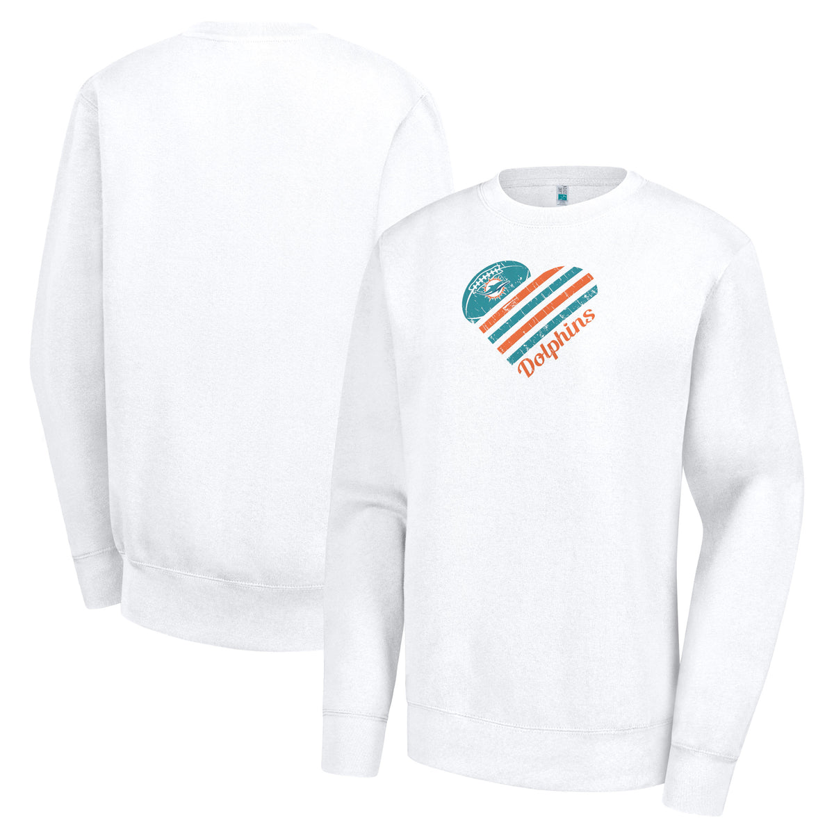 Women's G-III 4Her by Carl Banks  White Miami Dolphins Heart Graphic Fleece Pullover Sweatshirt