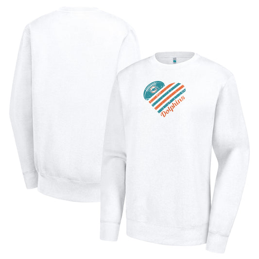 Women's G-III 4Her by Carl Banks  White Miami Dolphins Heart Graphic Fleece Pullover Sweatshirt