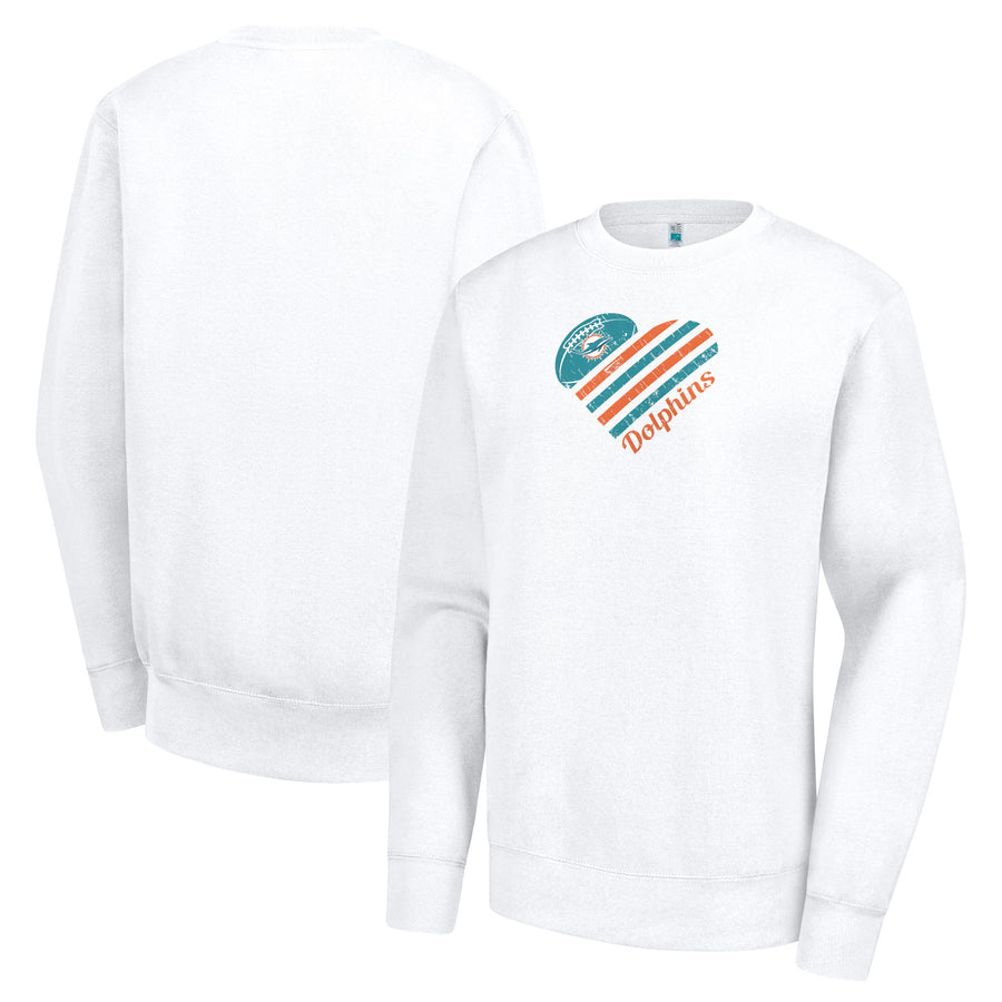 Women's G-III 4Her by Carl Banks  White Miami Dolphins Heart Graphic Fleece Pullover Sweatshirt