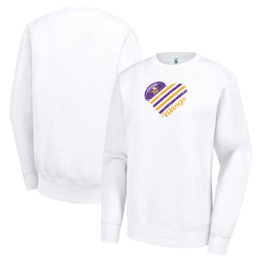 Women's G-III 4Her by Carl Banks  White Minnesota Vikings Heart Graphic Fleece Pullover Sweatshirt