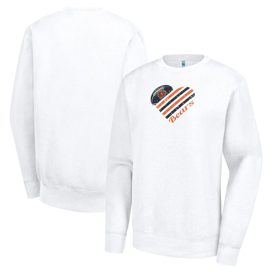 Women's G-III 4Her by Carl Banks  White Chicago Bears Heart Graphic Fleece Pullover Sweatshirt