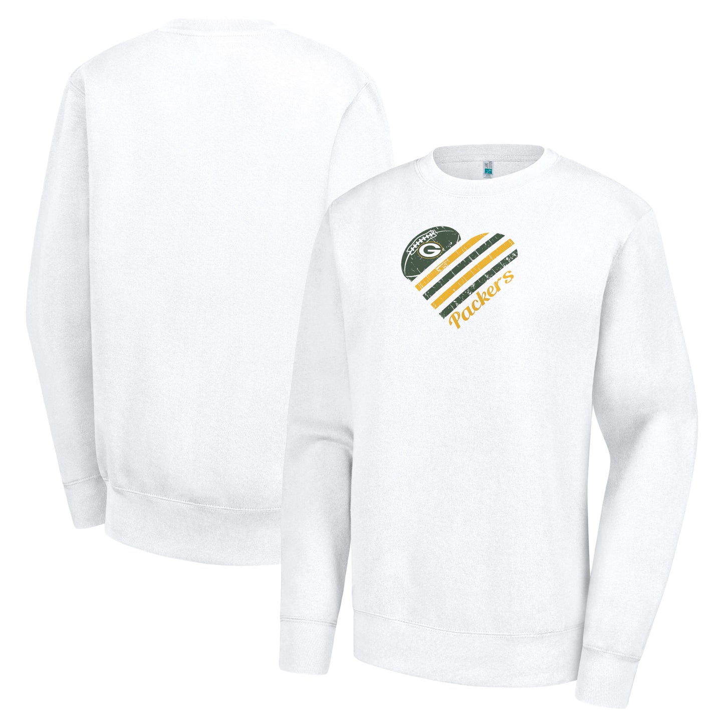 Women's G-III 4Her by Carl Banks  White Green Bay Packers Heart Graphic Fleece Pullover Sweatshirt