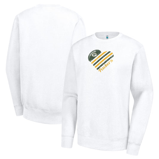 Women's G-III 4Her by Carl Banks  White Green Bay Packers Heart Graphic Fleece Pullover Sweatshirt