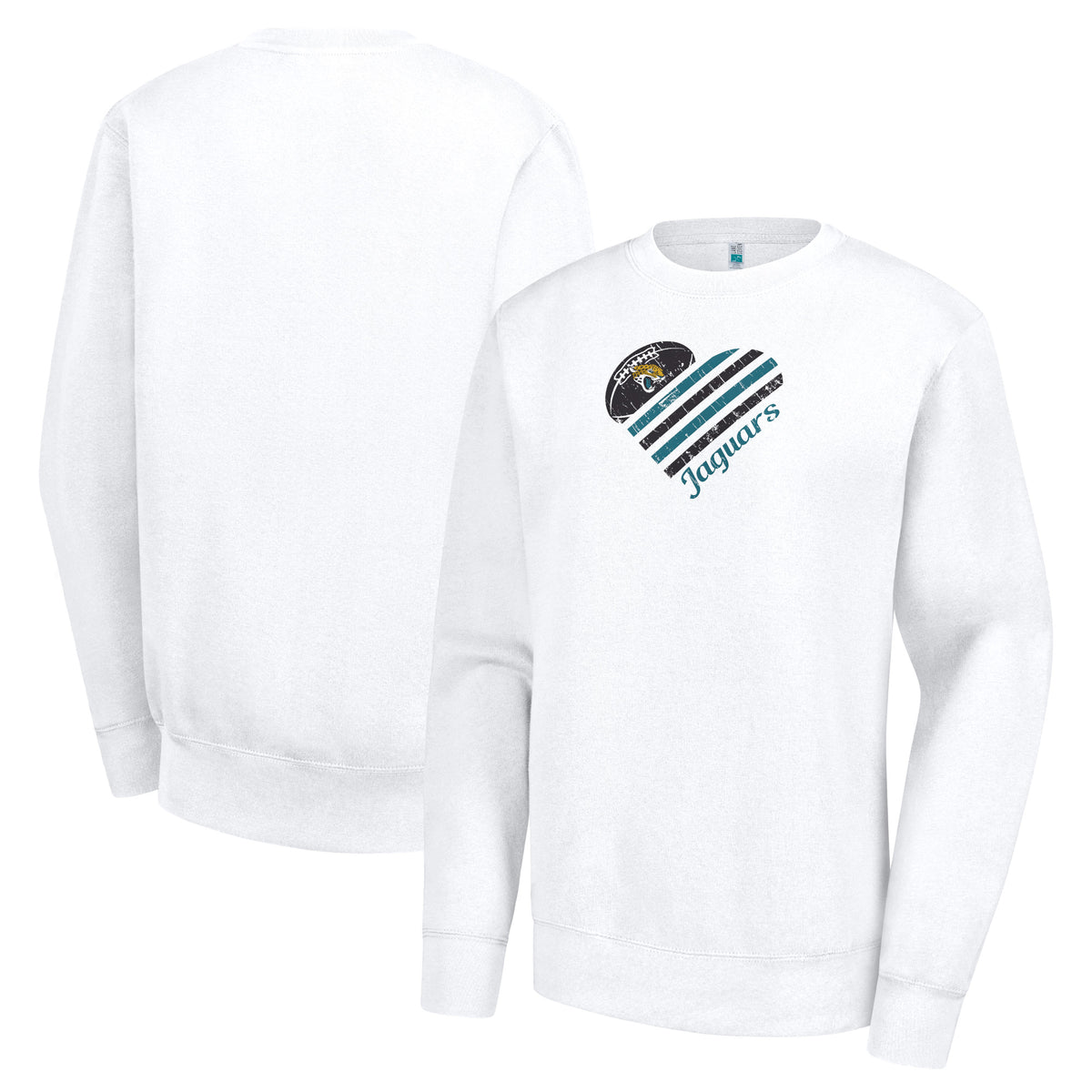 Women's G-III 4Her by Carl Banks  White Jacksonville Jaguars Heart Graphic Fleece Pullover Sweatshirt