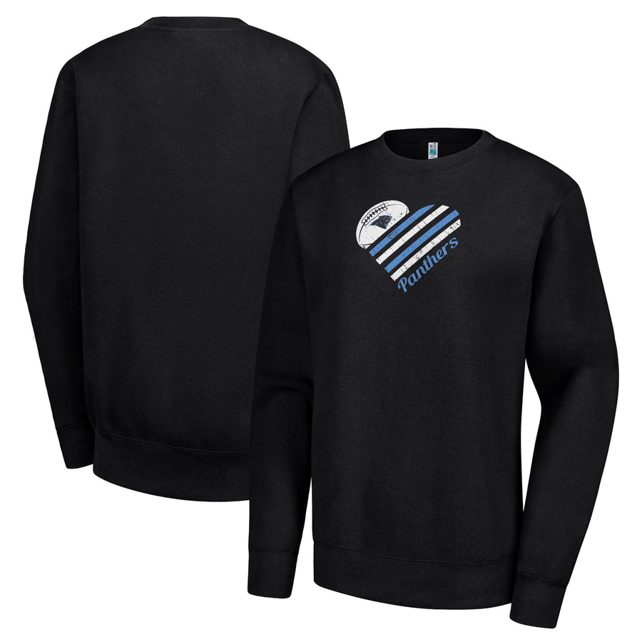 Women's G-III 4Her by Carl Banks  Black Carolina Panthers Heart Graphic Fleece Pullover Sweatshirt