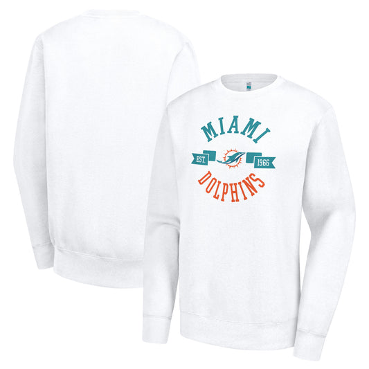 Women's G-III 4Her by Carl Banks  White Miami Dolphins Large Team Graphic Fleece Pullover Sweatshirt