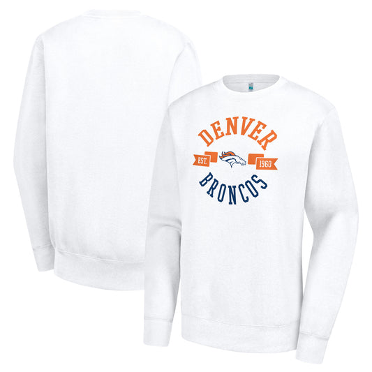 Women's G-III 4Her by Carl Banks  White Denver Broncos Large Team Graphic Fleece Pullover Sweatshirt