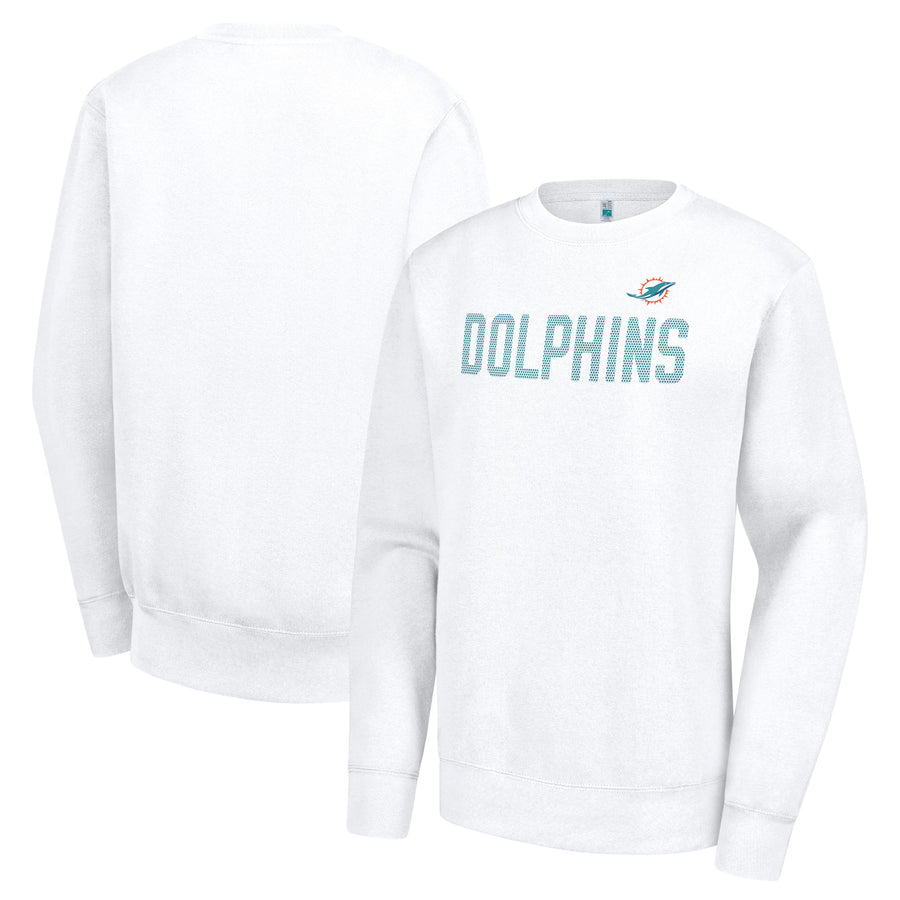 Women's G-III 4Her by Carl Banks  White Miami Dolphins Dot Print Team Graphic Fleece Pullover Sweatshirt