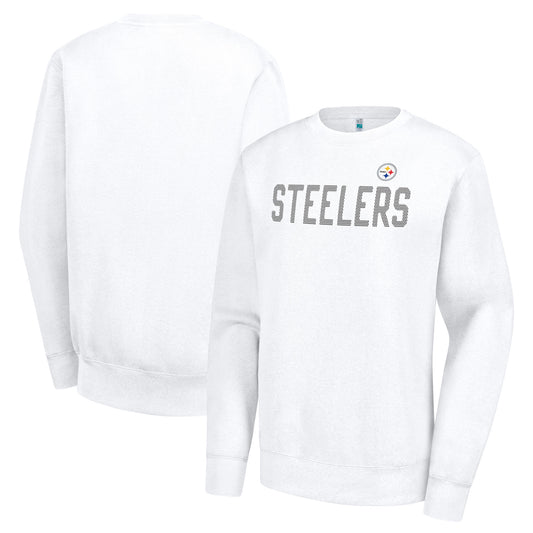 Women's G-III 4Her by Carl Banks  White Pittsburgh Steelers Dot Print Team Graphic Fleece Pullover Sweatshirt