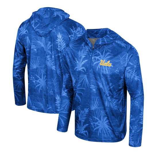 Men's Colosseum Blue UCLA Bruins Palms Printed Lightweight Quarter-Zip Hooded Top