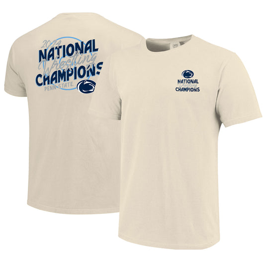 Men's  Natural Penn State Nittany Lions 2024 NCAA Wrestling National Champions Comfort Colors Script T-Shirt