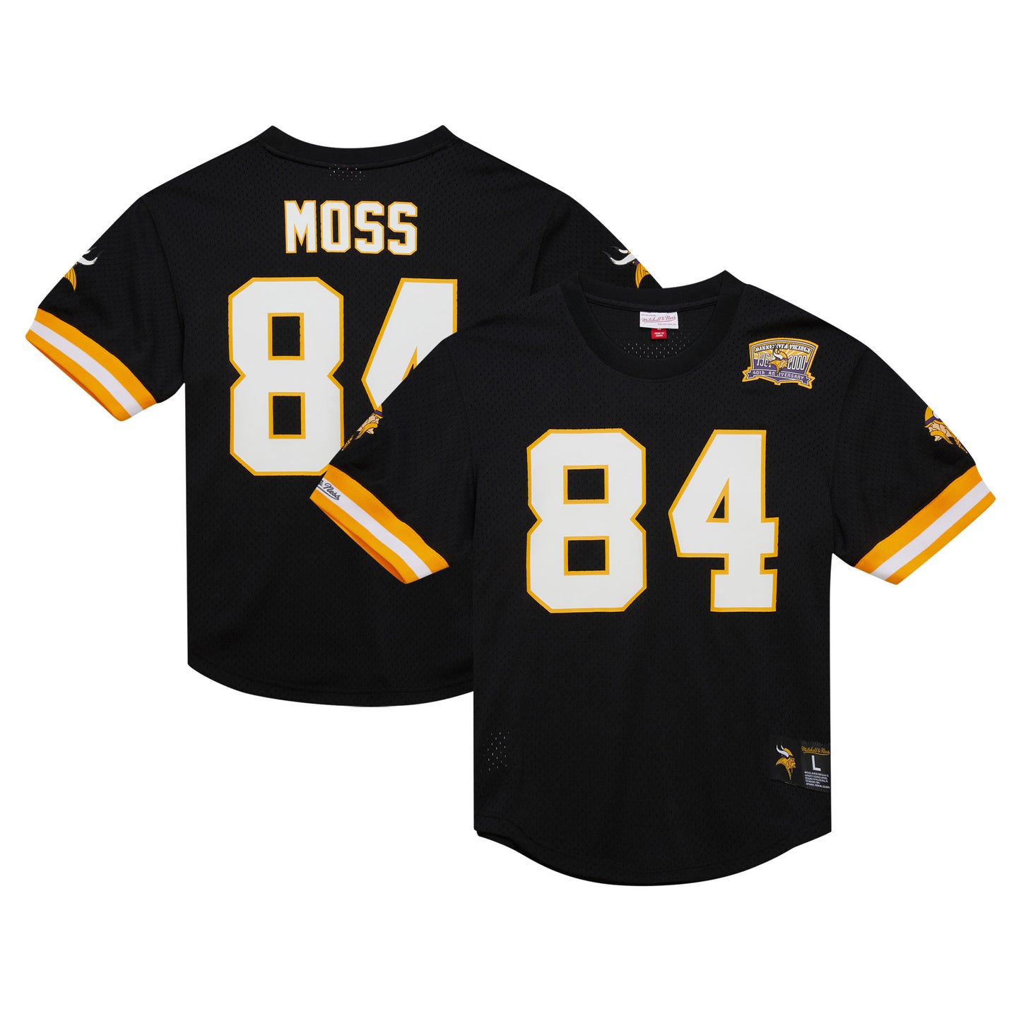 Men's Mitchell & Ness Randy Moss Black Minnesota Vikings Retired Player Name & Number Mesh Top