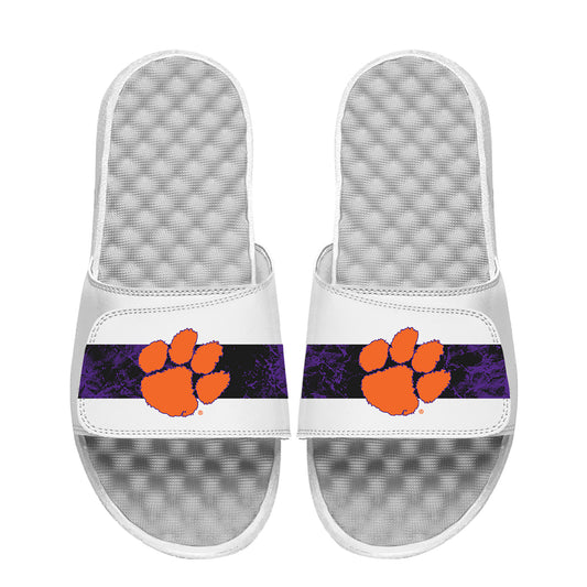 Youth  ISlide White Clemson Tigers Distressed Slide Sandals