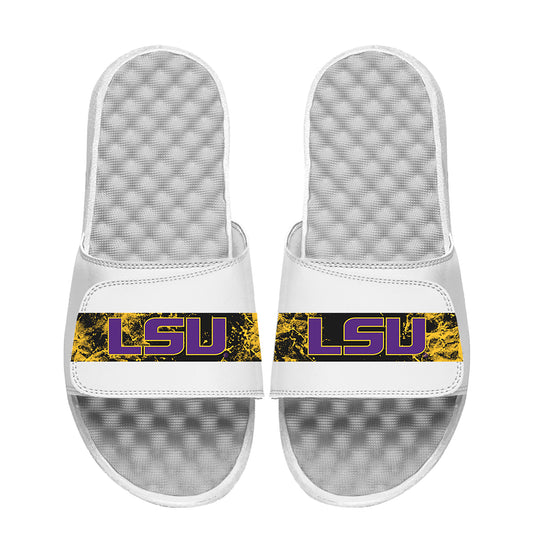 Youth  ISlide White LSU Tigers Distressed Slide Sandals