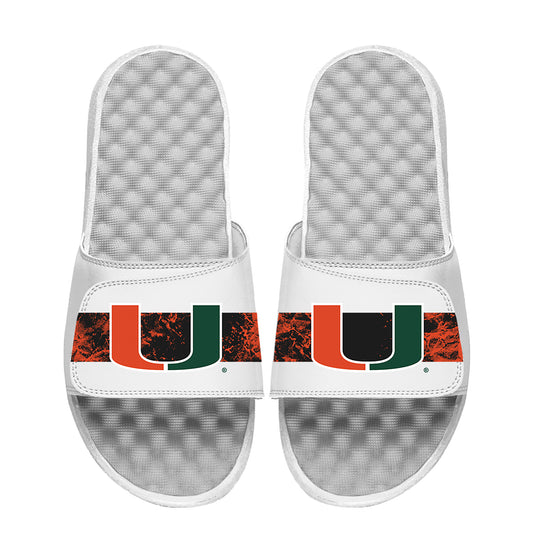 Men's ISlide White Miami Hurricanes Distressed Slide Sandals