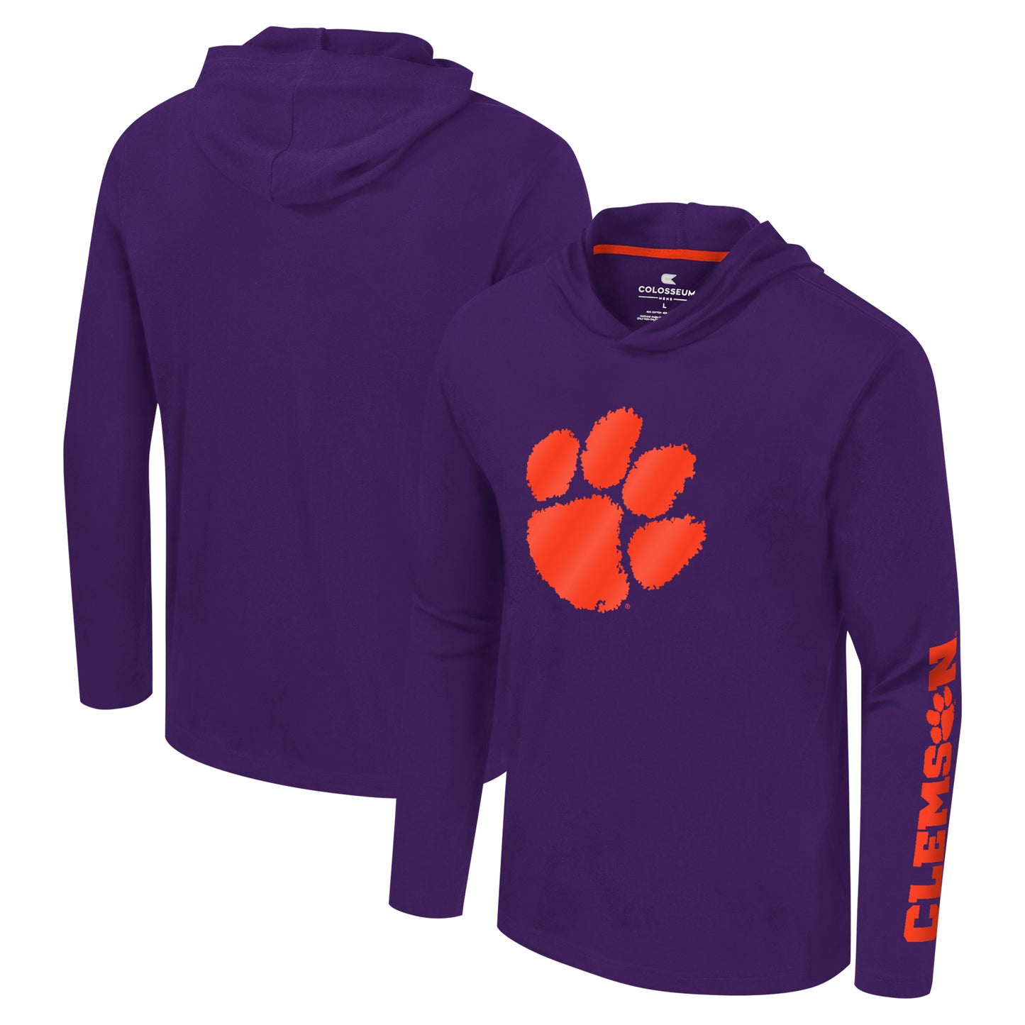 Men's Colosseum Purple Clemson Tigers Logo Lockup Active Blend Long Sleeve  T-Shirt Hoodie