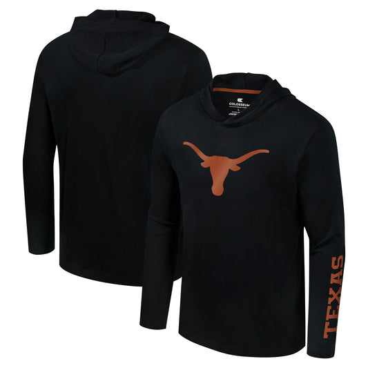 Men's Colosseum Black Texas Longhorns Logo Lockup Active Blend Long Sleeve  T-Shirt Hoodie