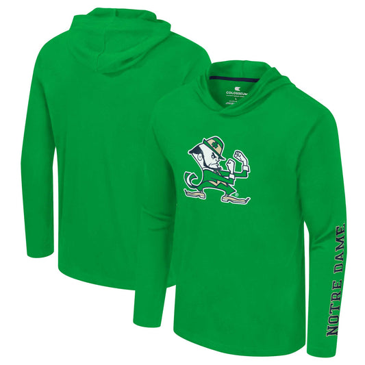 Men's Colosseum Green Notre Dame Fighting Irish Logo Lockup Active Blend Long Sleeve  T-Shirt Hoodie