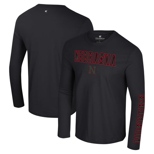 Men's Colosseum Black Nebraska Huskers Color Pop Active Blend 2-Hit Long Sleeve T-Shirt