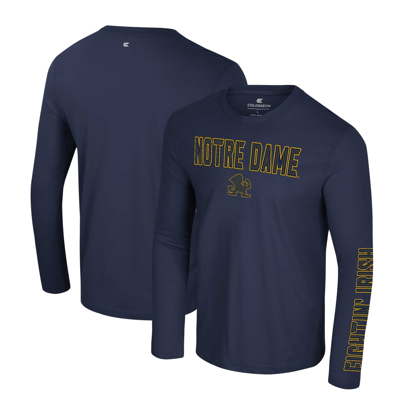 Men's Colosseum Navy Notre Dame Fighting Irish Color Pop Active Blend 2-Hit Long Sleeve T-Shirt