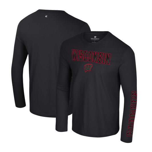 Men's Colosseum Black Wisconsin Badgers Color Pop Active Blend 2-Hit Long Sleeve T-Shirt