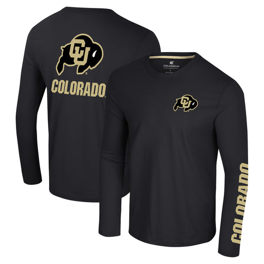 Men's Colosseum Black Colorado Buffaloes Logo Lockup 3-Hit Active Blend Long Sleeve T-Shirt