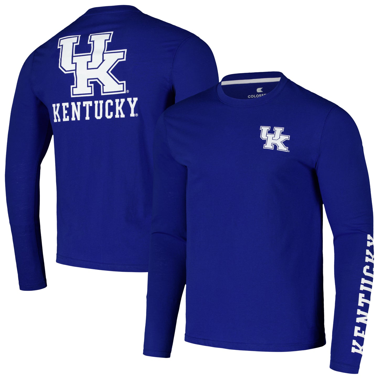 Men's Colosseum Royal Kentucky Wildcats Logo Lockup 3-Hit Active Blend Long Sleeve T-Shirt