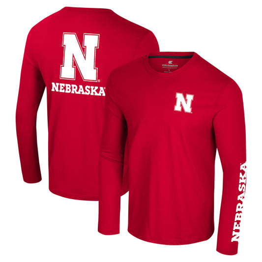 Men's Colosseum Scarlet Nebraska Huskers Logo Lockup 3-Hit Active Blend Long Sleeve T-Shirt