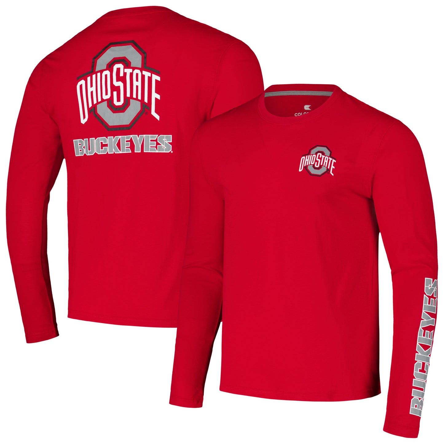 Men's Colosseum Scarlet Ohio State Buckeyes Logo Lockup 3-Hit Active Blend Long Sleeve T-Shirt