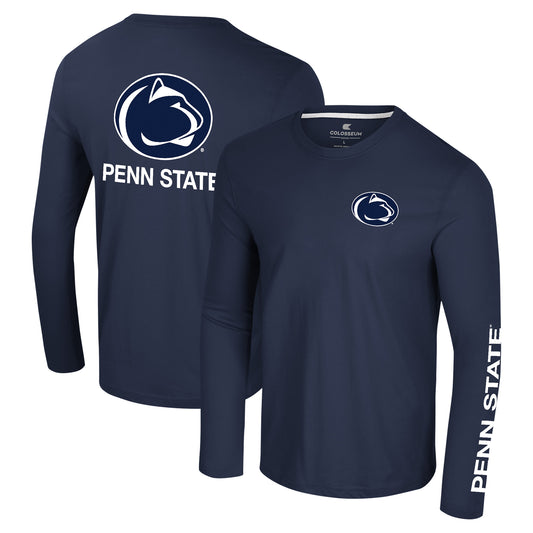 Men's Colosseum Navy Penn State Nittany Lions Logo Lockup 3-Hit Active Blend Long Sleeve T-Shirt