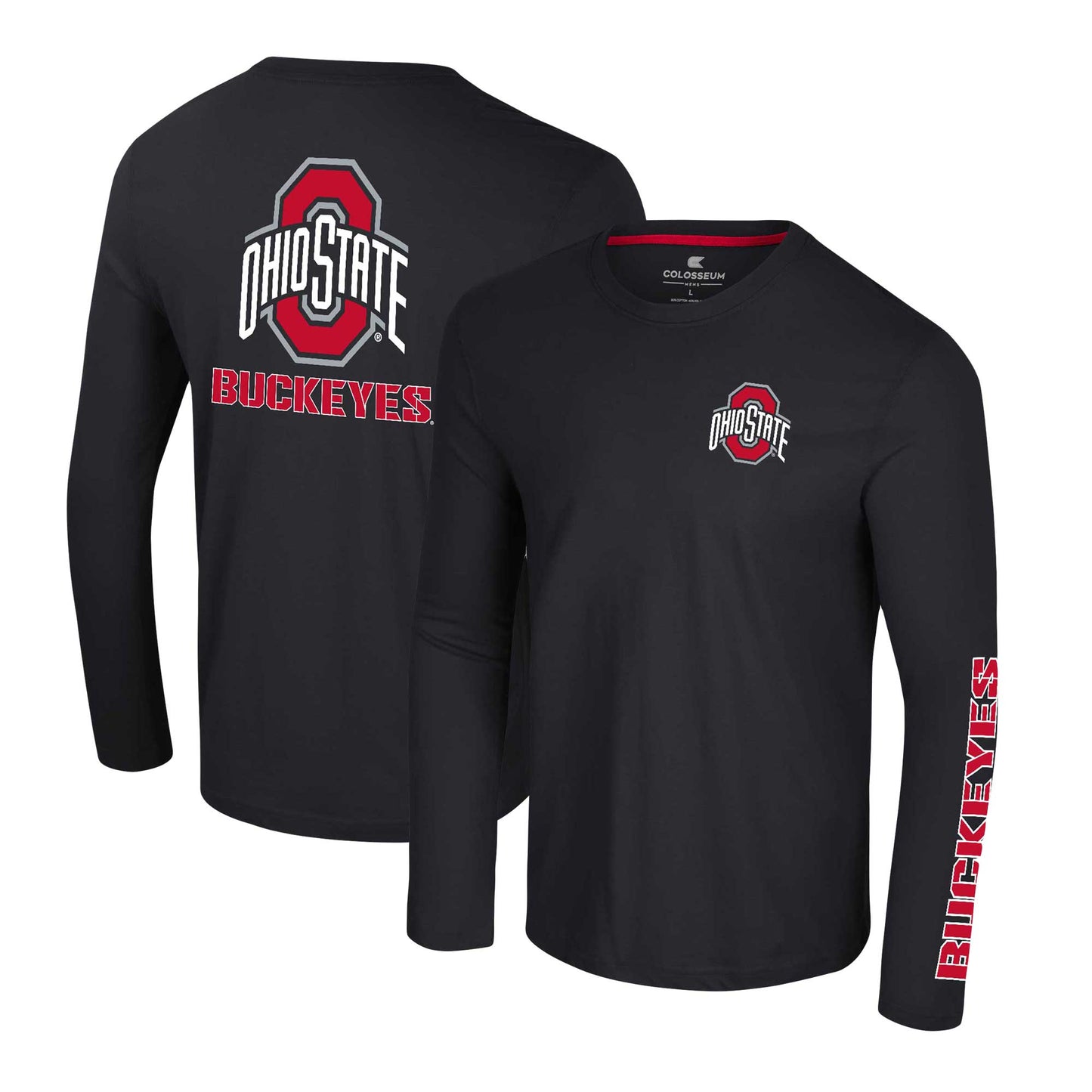 Men's Colosseum Black Ohio State Buckeyes Logo Lockup 3-Hit Active Blend Long Sleeve T-Shirt