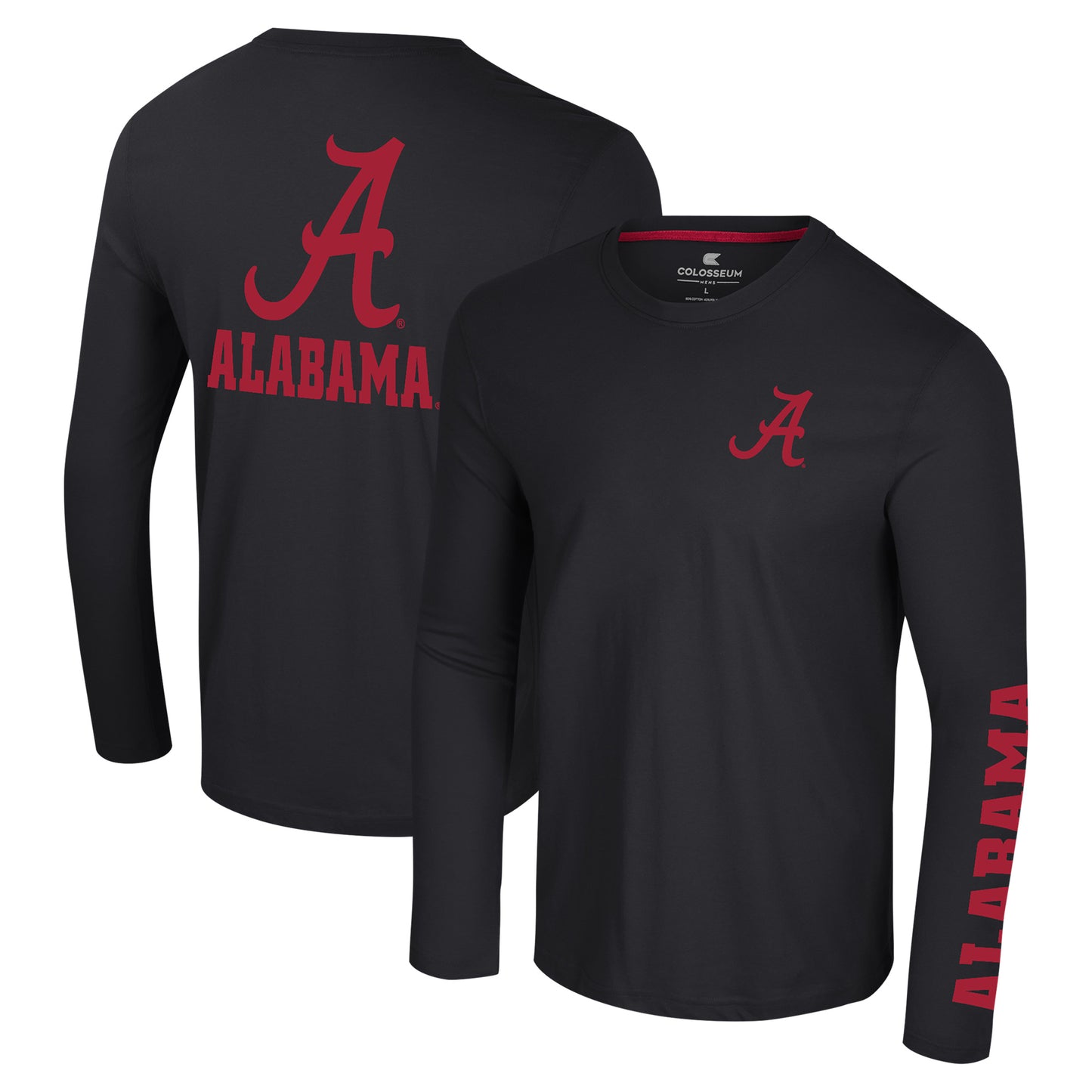 Men's Colosseum Black Alabama Crimson Tide Logo Lockup 3-Hit Active Blend Long Sleeve T-Shirt