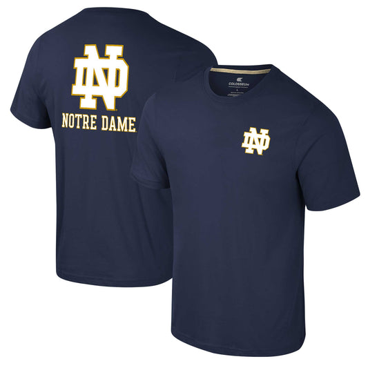 Men's Colosseum Navy Notre Dame Fighting Irish Logo Lockup 2-Hit Active Blend T-Shirt