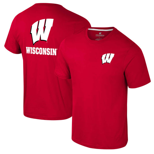 Men's Colosseum Red Wisconsin Badgers Logo Lockup 2-Hit Active Blend T-Shirt