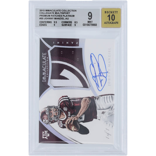 Johnny Manziel Texas A&M Aggies Autographed 2015 Panini Immaculate Collection SEC Logo Relic #30 #1/1 BGS Authenticated 9/10 Rookie Card - 9.5,8.5,9,9 Subgrades