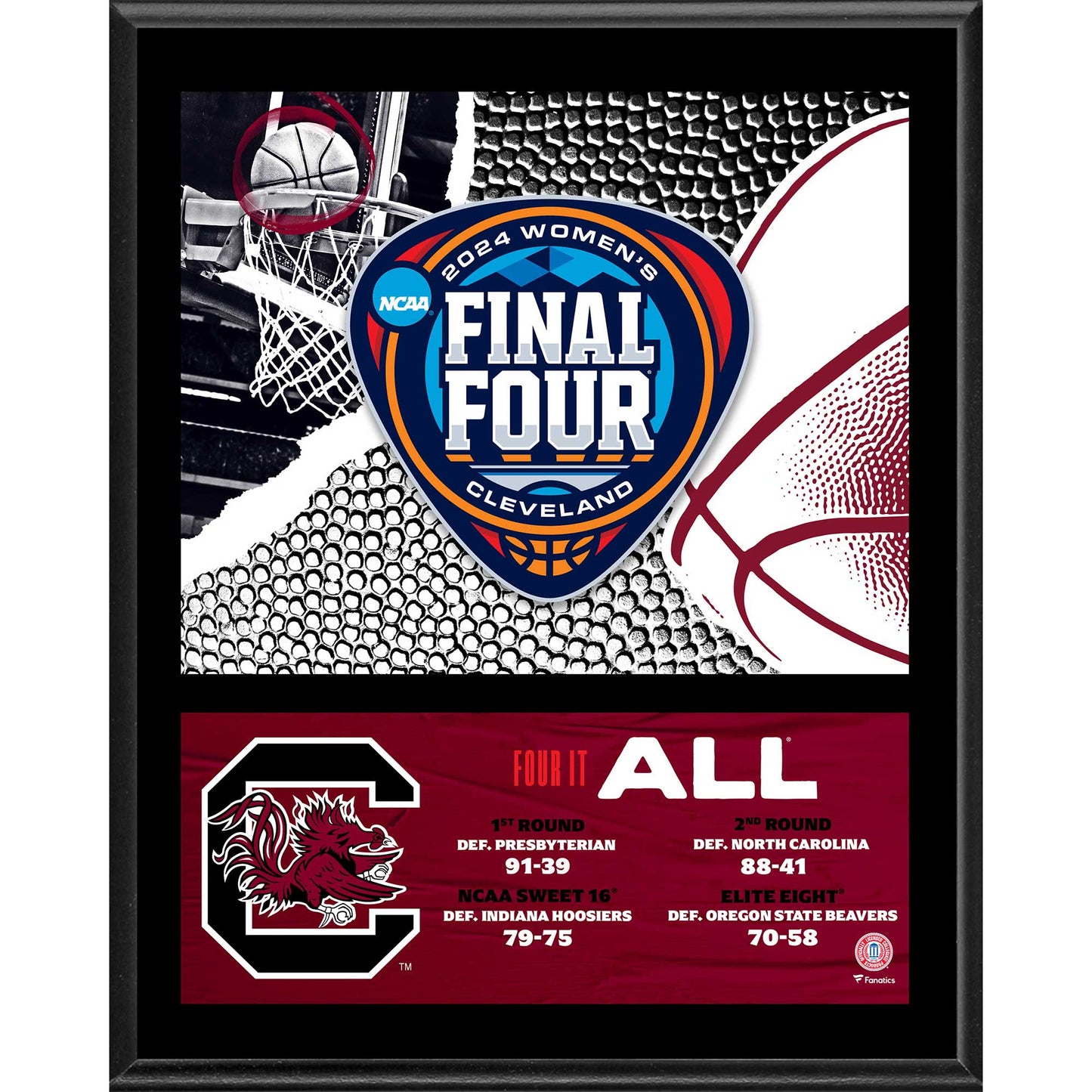 South Carolina Gamecocks 2024 NCAA Women's Basketball Tournament March Madness Final Four 12" x 15" Sublimated Plaque