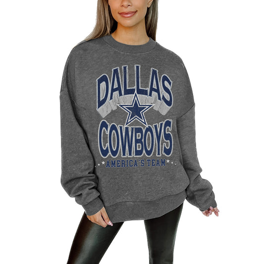 Women's Gameday Couture Charcoal Dallas Cowboys Long Weekend Premium Fleece Drop Shoulder Pullover Sweatshirt