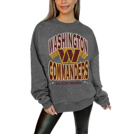 Women's Gameday Couture Charcoal Washington Commanders Long Weekend Premium Fleece Drop Shoulder Pullover Sweatshirt