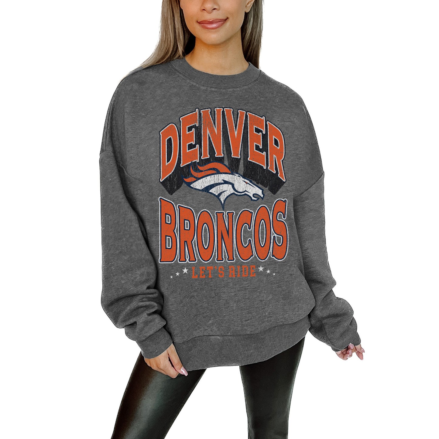 Women's Gameday Couture Charcoal Denver Broncos Long Weekend Premium Fleece Drop Shoulder Pullover Sweatshirt