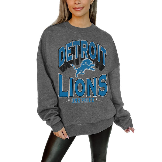 Women's Gameday Couture Charcoal Detroit Lions Long Weekend Premium Fleece Drop Shoulder Pullover Sweatshirt