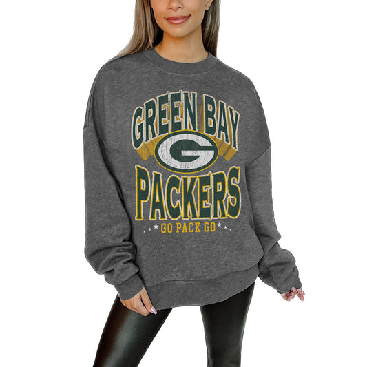 Women's Gameday Couture Charcoal Green Bay Packers Long Weekend Premium Fleece Drop Shoulder Pullover Sweatshirt